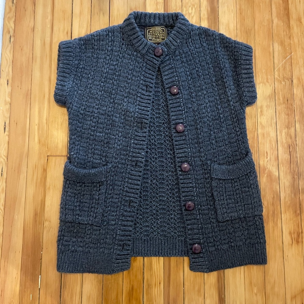 Coach Short Sleeve Cardigan Gray Merino Wool, Alpaca, Acrylic Size Small